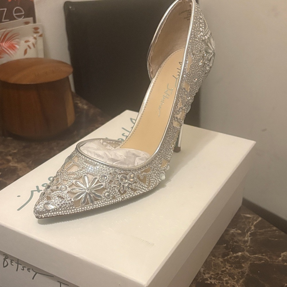 Betsey Johnson Glittering Silver Floral Heels